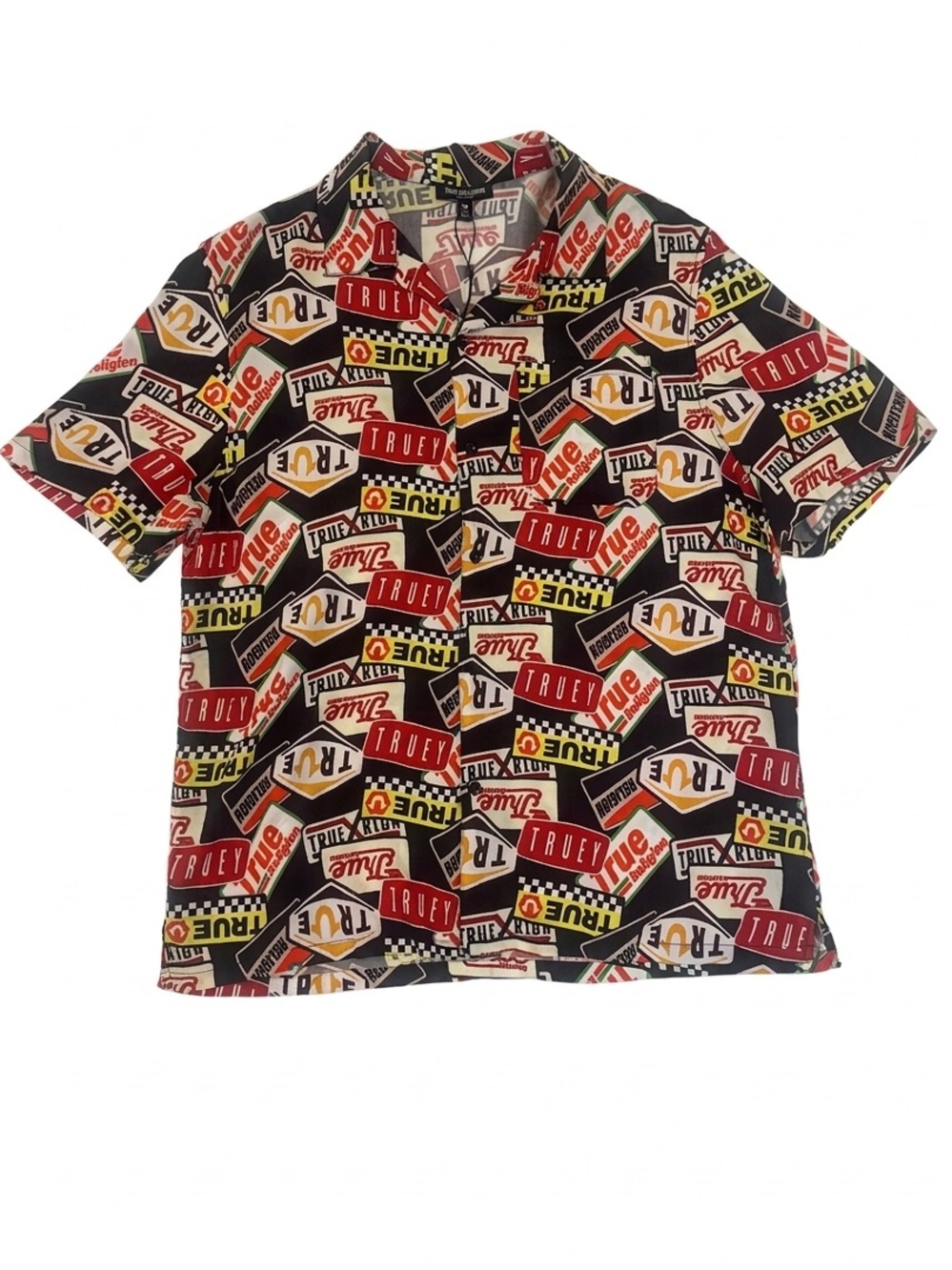 True Religion Brand Jeans Mens Camp Shirt Allover Print NWT L
